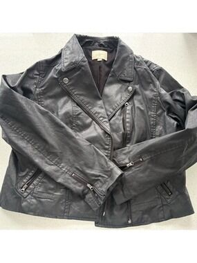 LOFT black faux leather motto Jacket